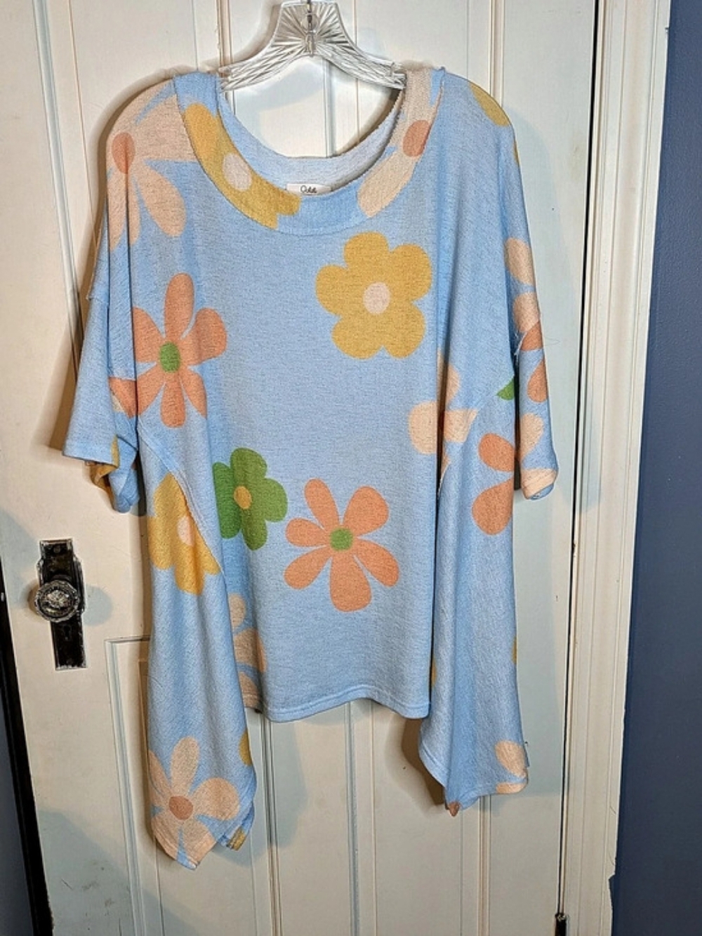Oddi Floral Knit Tunic in Blue & Orange Like New
